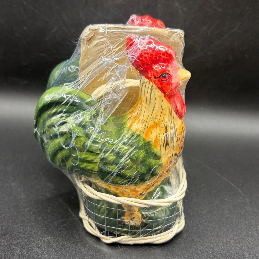 Hand Painted Ceramic Rooster Salt & Pepper Shakers Farmhouse Kitchen Sealed Pack